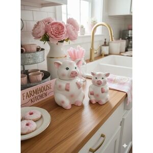 Vtg KBC Ceramic Pig Canister Set Of 2-8" & 5.5" EUC